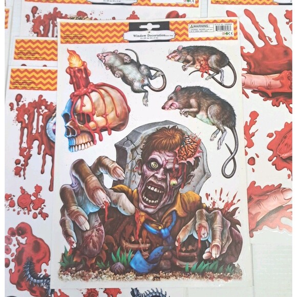 Vtg Lot 10 Halloween Window Clings Bloody Zombie Scary Static Reusable NEW - Picture 3 of 6